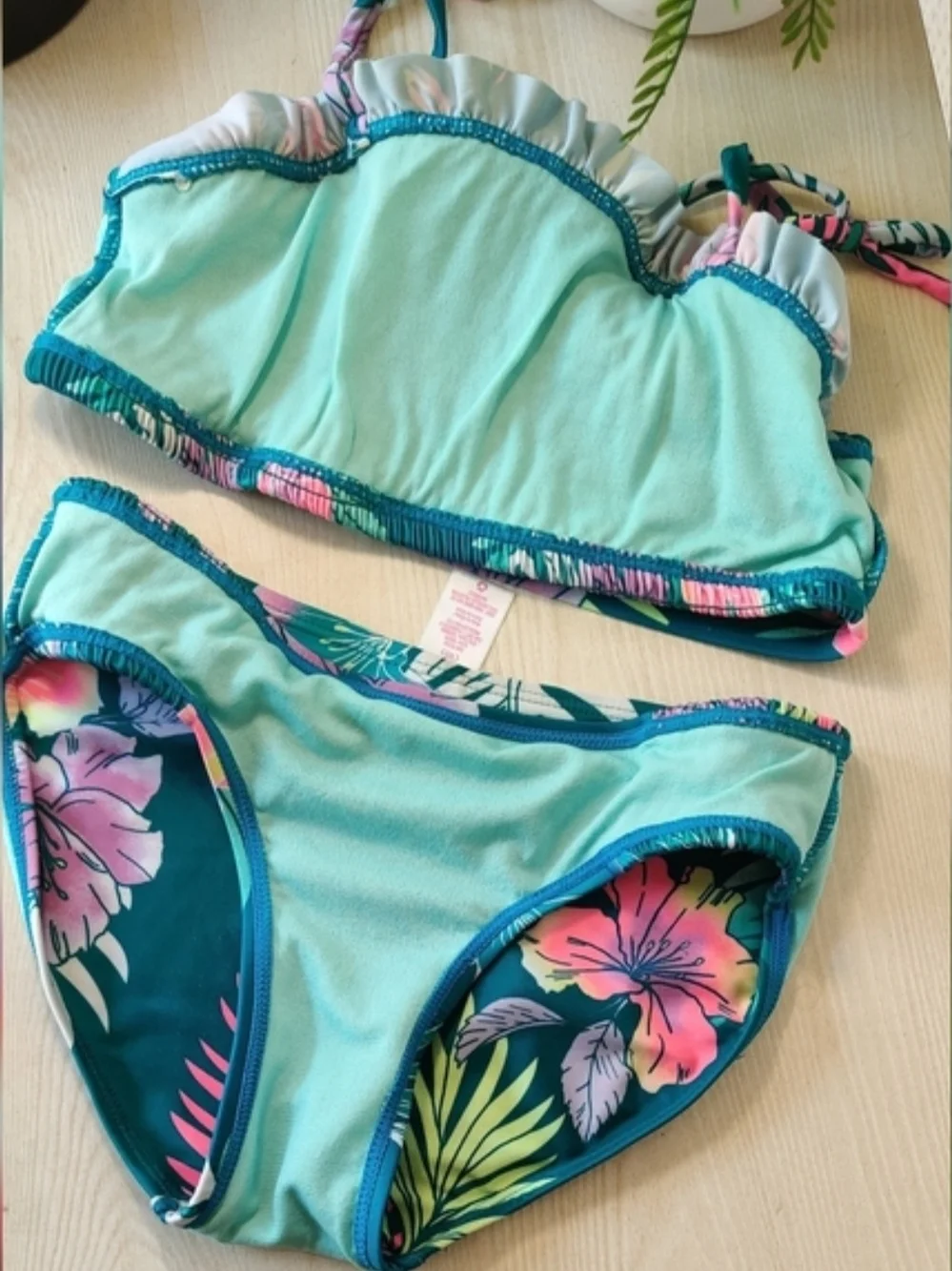 Justice Girls Teal Tropical Bikini Size M(10)